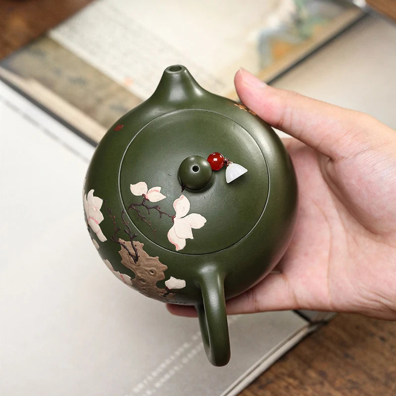 300ml Classic Yixing Purple Clay Tea Pot Green Mud Xishi Teapot Household 9 Hole Filter Teaware Chinese Zisha Tea Infuser