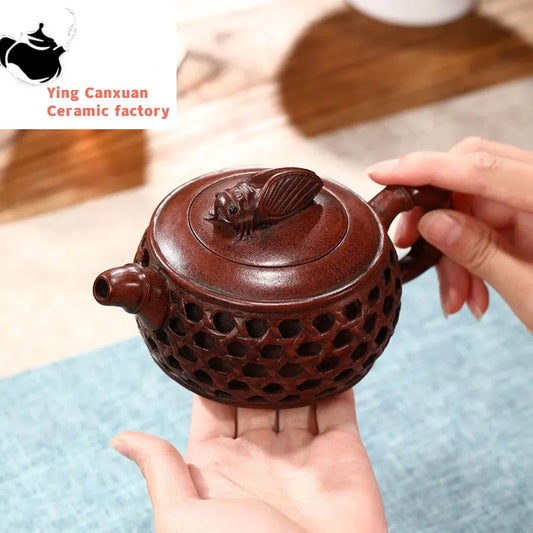 300ml Tradition Yixing Purple Clay Teapot Famous Handmade Bamboo Leaves Tea Pot Raw Ore Purple Mud Kettle Chinese Zisha Tea Set