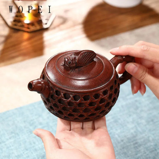 300ml Tradition Yixing Purple Clay Teapot Famous Handmade Bamboo Leaves Tea Pot Raw Ore Purple Mud Kettle Chinese Zisha Tea Set