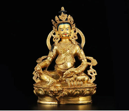 30CM Large HOME Consecrate buddha statue # Nepal Tibetan Buddhism Jambhala Yellow fortune god Buddha Gold-plated brass statue