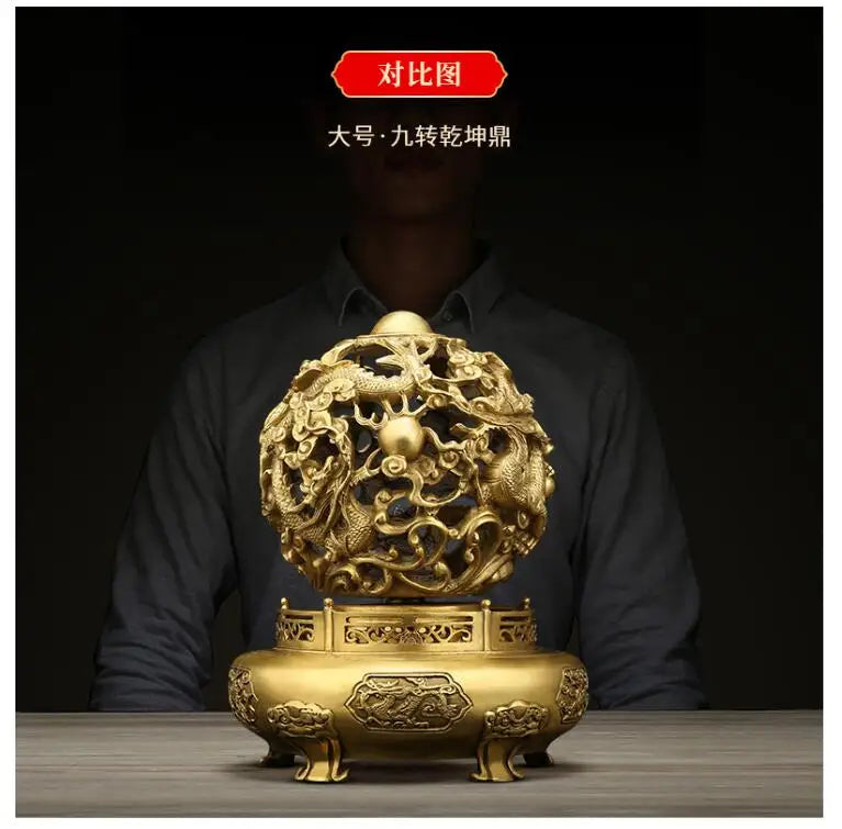 30CM large CHINA Royal 9 Dragon Universe QIANKUN Auspicious fortune FENG SHUI ART home office business copper Sculpture Ornament