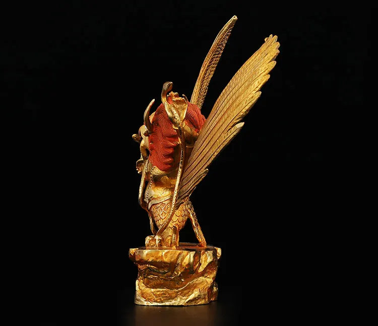 30CM large -GOOD---home family efficacious Protection Buddhist Buddhism brass Garuda Dhwaja Gold-plated Buddha statue