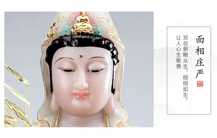 30CM large Good quality jade COLOR gilding Guanyin Buddha Home family efficacious bless safe good luck Talisman statue