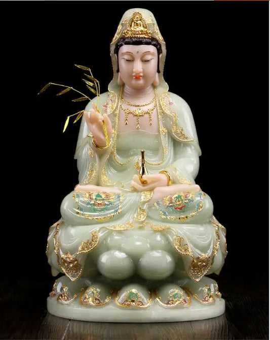 30cm LARGE- high-grade Natural jade gilding Guanyin Buddha home Temple efficacious Talisman Mascot carving Sculpture statue