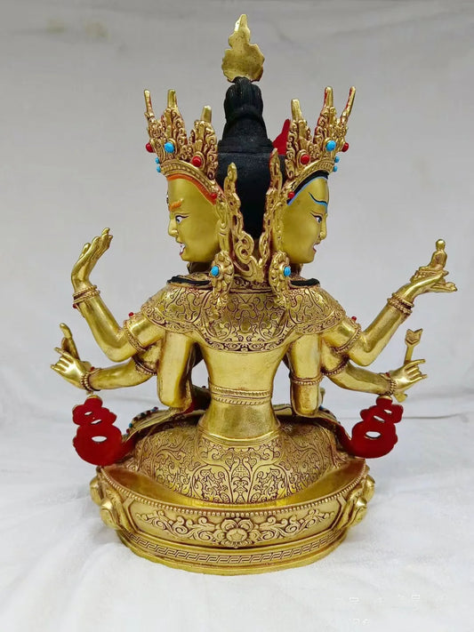 30cm large # GOOD Buddhist supplies Temple buddha statue Buddhism Namgyalma three face Subdue evil and disasters buddha copper