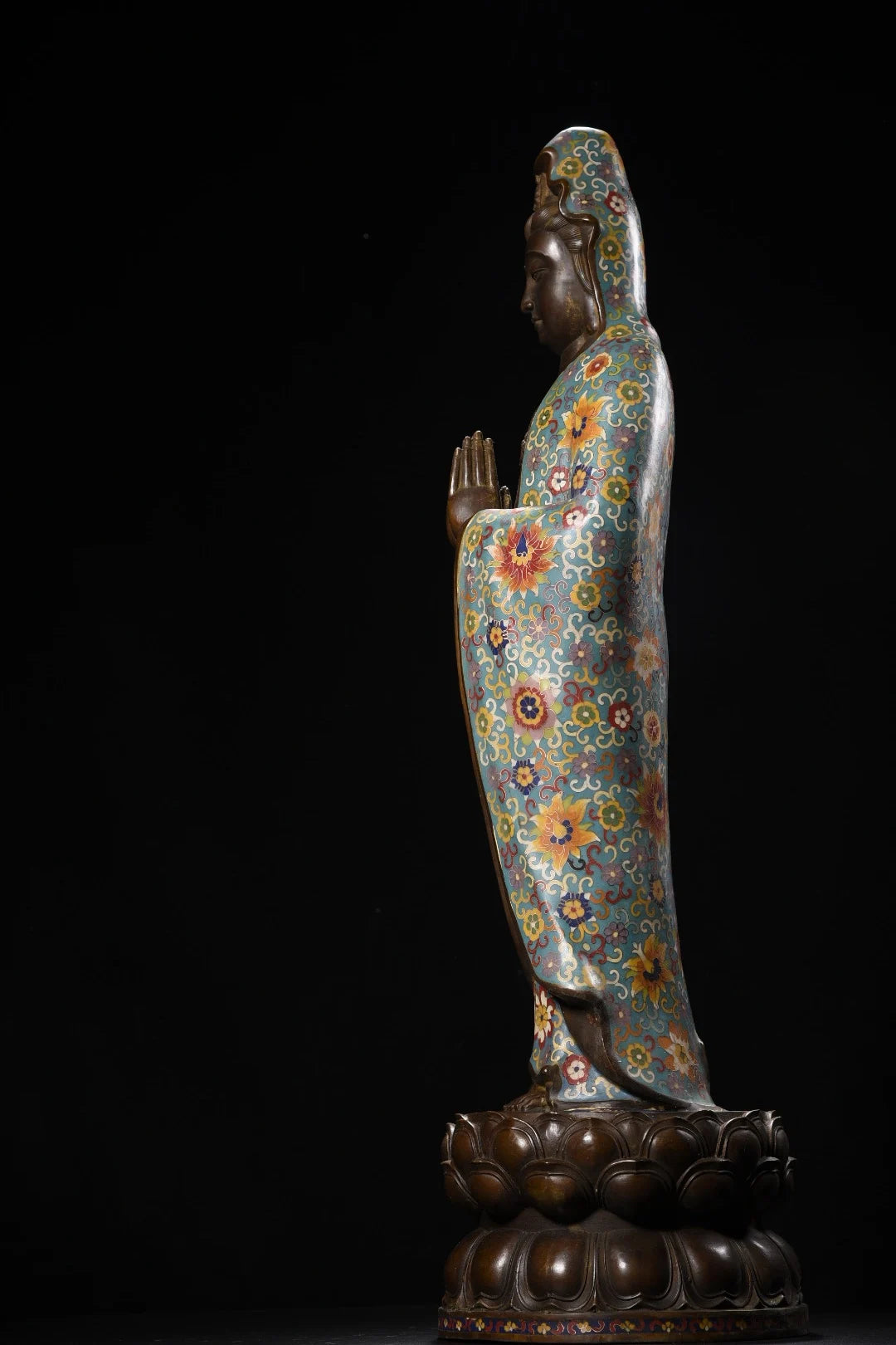 32"Tibetan Temple Collection Old Bronze Cloisonn Enamel Guanyin Bodhisattva Station Buddha Lotus Terrace Worship Hall Town house