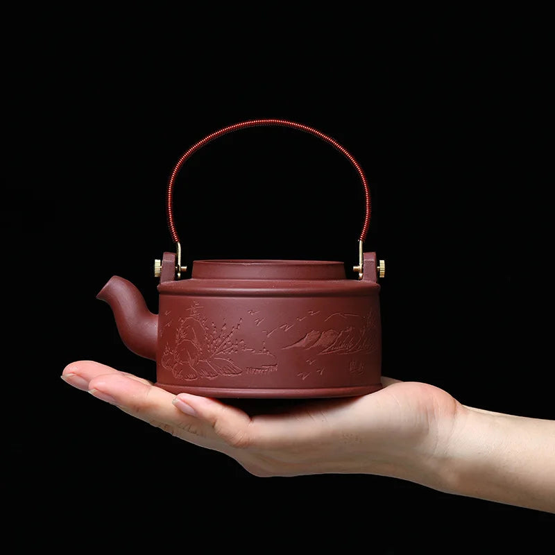 320cc Genuine Purple clay large teapot interior filter teaset with handle Yixing teapot