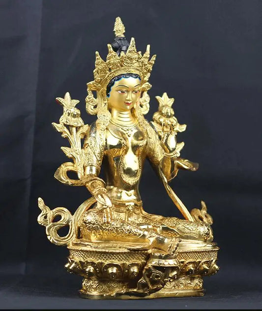 33CM LARGE Buddhism TOP GOOD Buddha figure HOME BLESS Talisman Protection- gilding Tibetan Green Tara Buddha BRASS statue