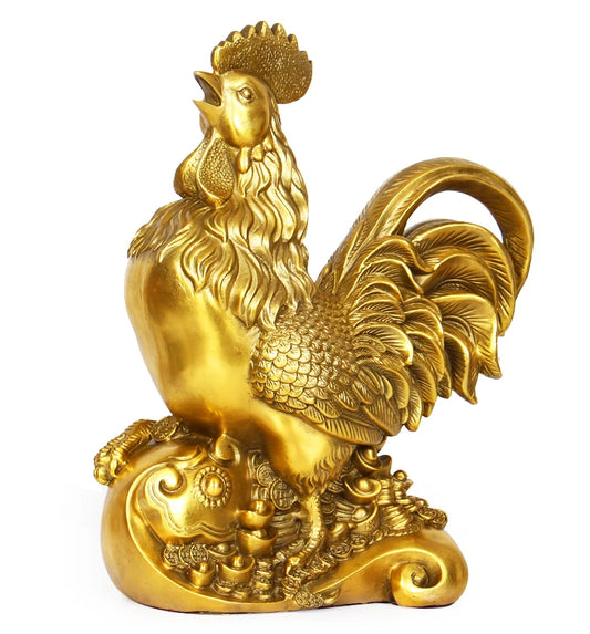 33CM LARGE #bless family Safety Health luck Magic #office home shop efficacious Money Drawing Mascot Cock COPPER ART statue