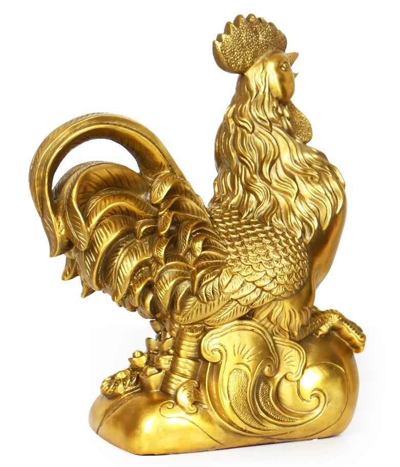 33CM LARGE #bless family Safety Health luck Magic #office home shop efficacious Money Drawing Mascot Cock COPPER ART statue