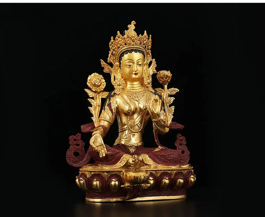 33CM Large HOME buddha statue Talisman Nepal Tibetan Buddhism Guanyin Green Tara Bodhisattva Buddha Gold-plated brass statue