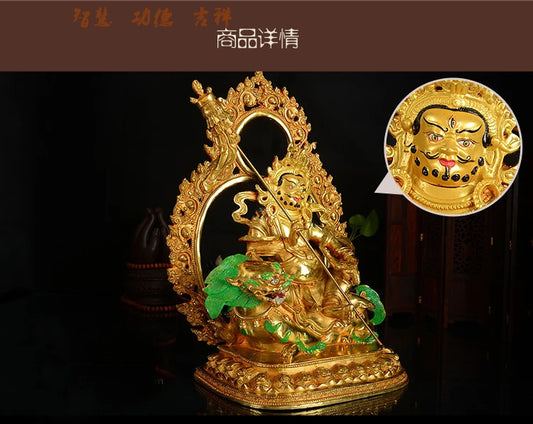 35cm large # GOOD -Buddhism efficacious Money Drawing Martial god of wealth Nepal Gold-plated Vaisravana Vessavana statue