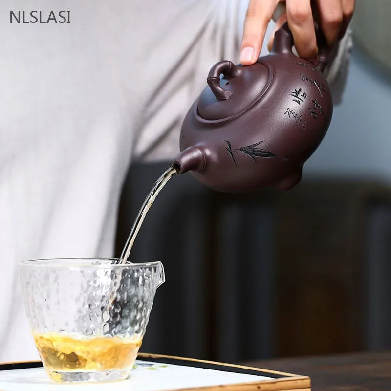 360ml Chinese Yixing Purple Clay Teapot Hand Carving Beauty Kettle Home Filter Tea Infuser Customized Zisha Teaware Gifts