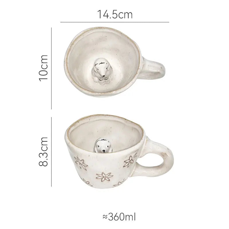 360ml Creative Cute Handmade 3D Snail Daisy Dog Cat Coffee Mugs Ceramic Funny Cartoon Animal Tea Milk Cups Unique Birthday Gift
