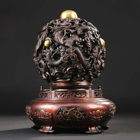 36CM - TOP efficacious Protection Footballer player Business GOOD luck FENG SHUI Mascot # home QIAN KUN dragon bronze statue