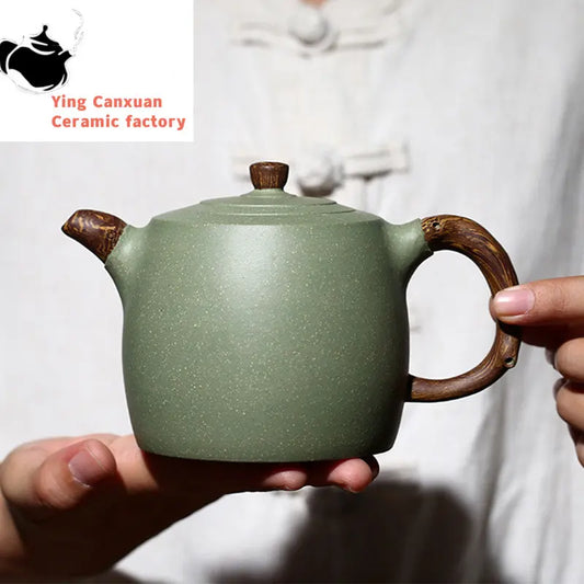 390ml Raw Ore Bean Green Clay Handmade Teapot Classic Yixing Purple Clay Tea Pot Chinese Zisha Filter Kettle Tea Set Accessories
