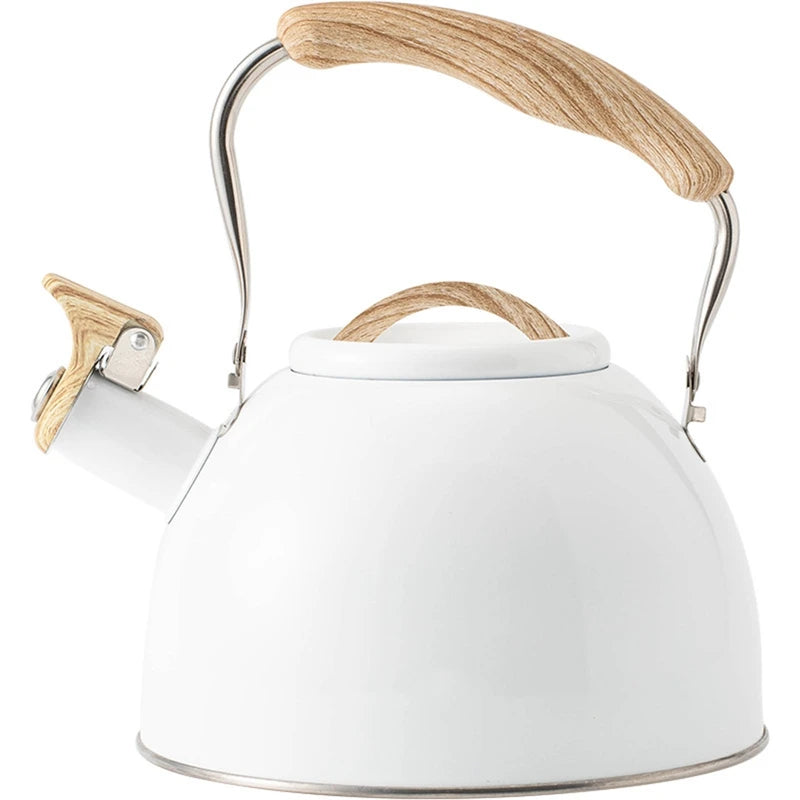 3L Whistling Tea Kettle Thick Stainless Steel Teakettle Teapot with Wooden Handle Compatible with Gas Stoves Induction
