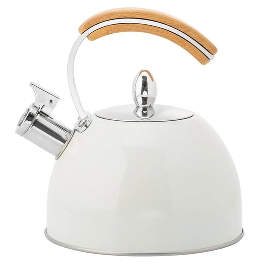 3L Whistling Tea Kettle Thick Stainless Steel Teakettle Teapot with Wooden Handle Compatible with Gas Stoves Induction