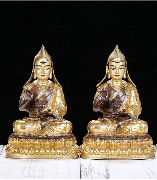 3PCS TOP GOOD BUDDHA family efficacious Protection Buddhist Buddhism Gold-plated Tibet Gelugpa tsongkhapa brass Buddha statue