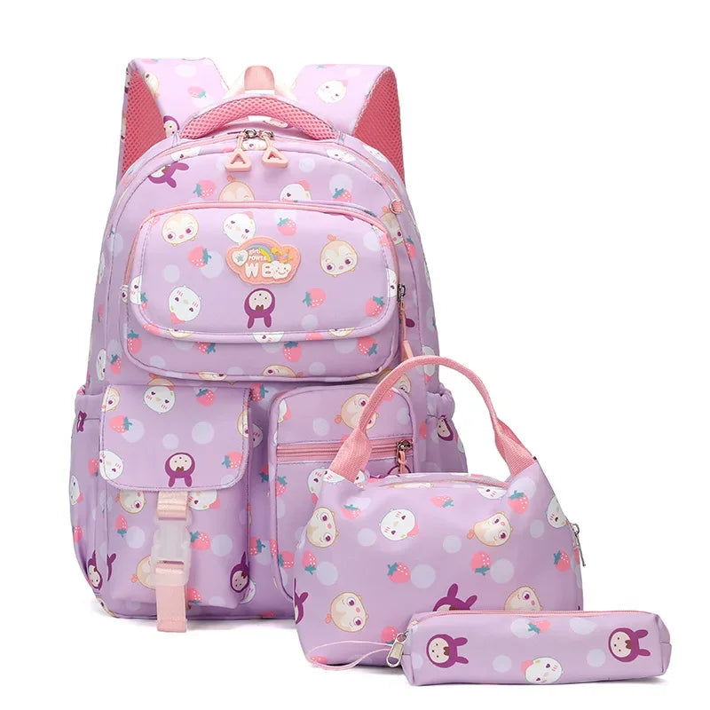 3pcs Primary School Students Schoolbag Boys and Girls Cartoon Bookbag Waterproof Backpack With Pencil Case and Lunch Bag