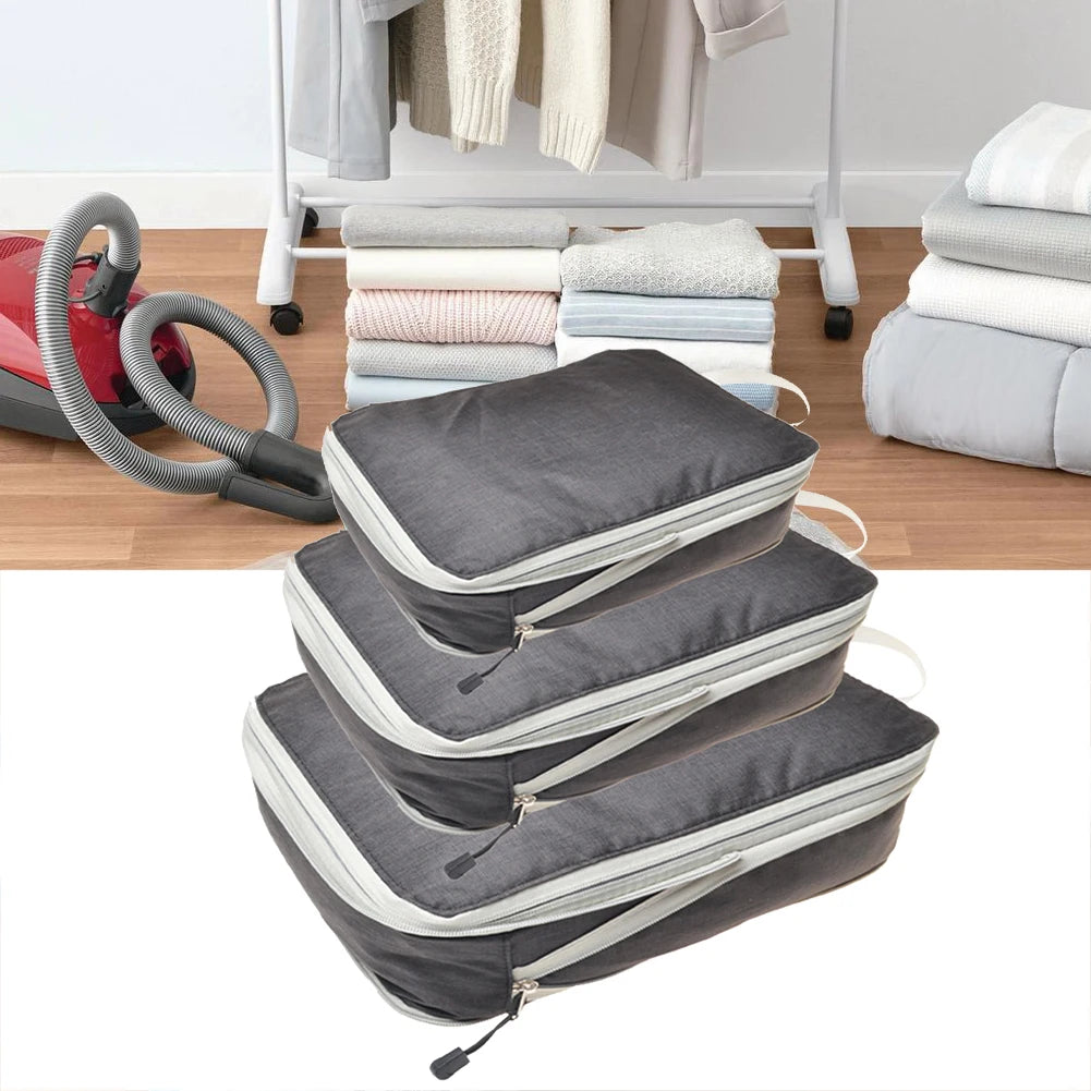 3pcs/set With Compression Portable Holiday Nylon Travel Waterproof Wear Resistant Storage Bag Packing Cube For Suitcase