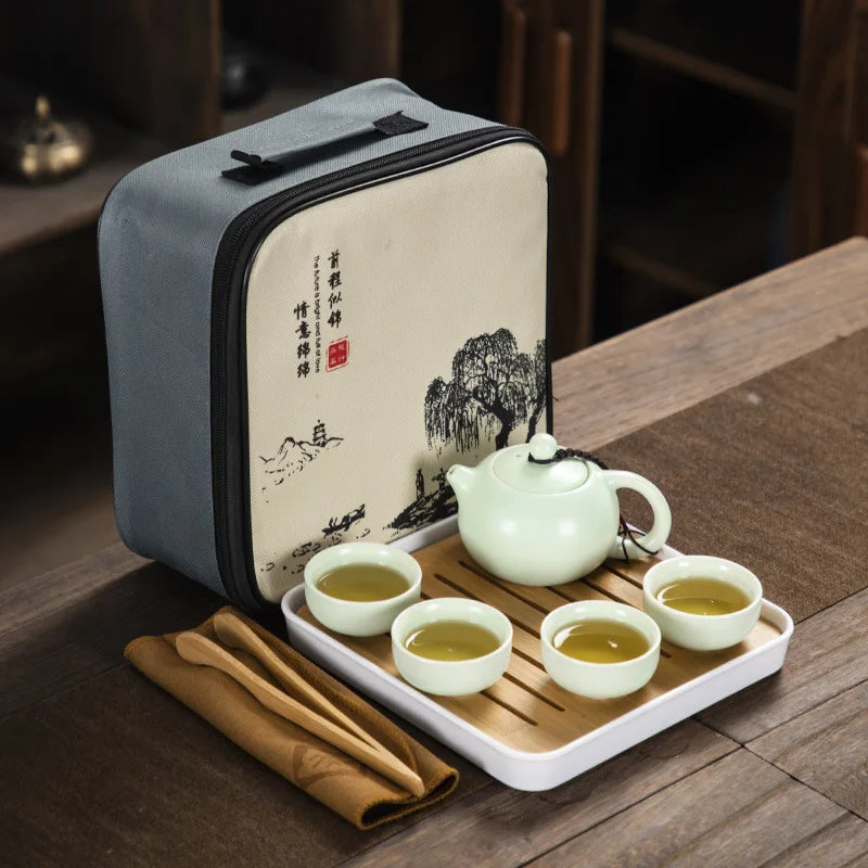 4 Cups Chinese Kung Fu Tea Set Travel Set Ceramic Portable Teapot Porcelain Teaset Gaiwan Tea Cups Tea Tool With Travelling Bag