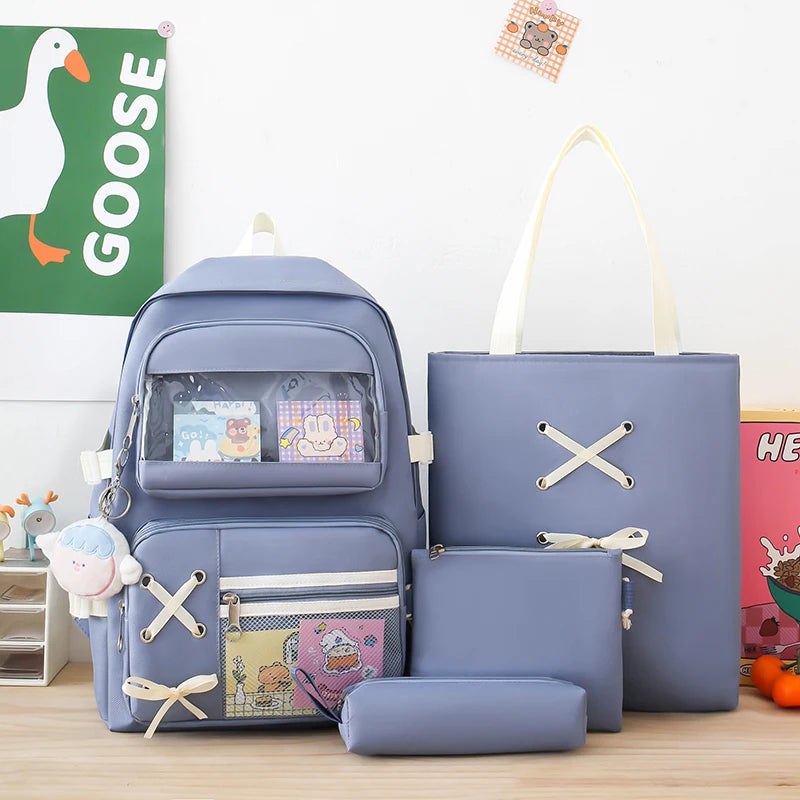 4 In 1 Canvas Women Backpack Multiple Pockets Travel Backpack Trendy PVC School Bag for Girls Waterproof Storage Backpacks