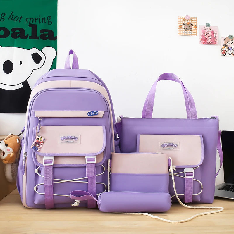 4 In 1 Women Backpack Trendy Pendant School Bag for Girls Large Capacity Female Travel Backpacks Waterproof Student Bookbags