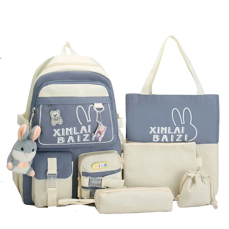 4 Pcs Set School Bags For Teenager Girls Schoolbag Kawaii Backpack Student Large Capacity Backpack Women Travel Rucksack Mochila