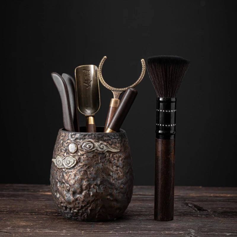 4 Style Dragon Gilt Tea Set Pottery Kung Fu Tea Ceremony Accessories Storage Cloud Tea Canister Utensils Pen Case Lotus Pot