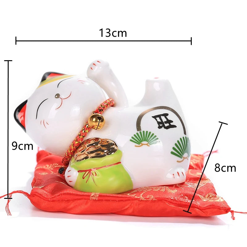 4 inch Ceramic Maneki Neko Figurine Lucky Cat Money Box Fortune Cat Ornament Piggy Bank Feng Shui Business Gift
