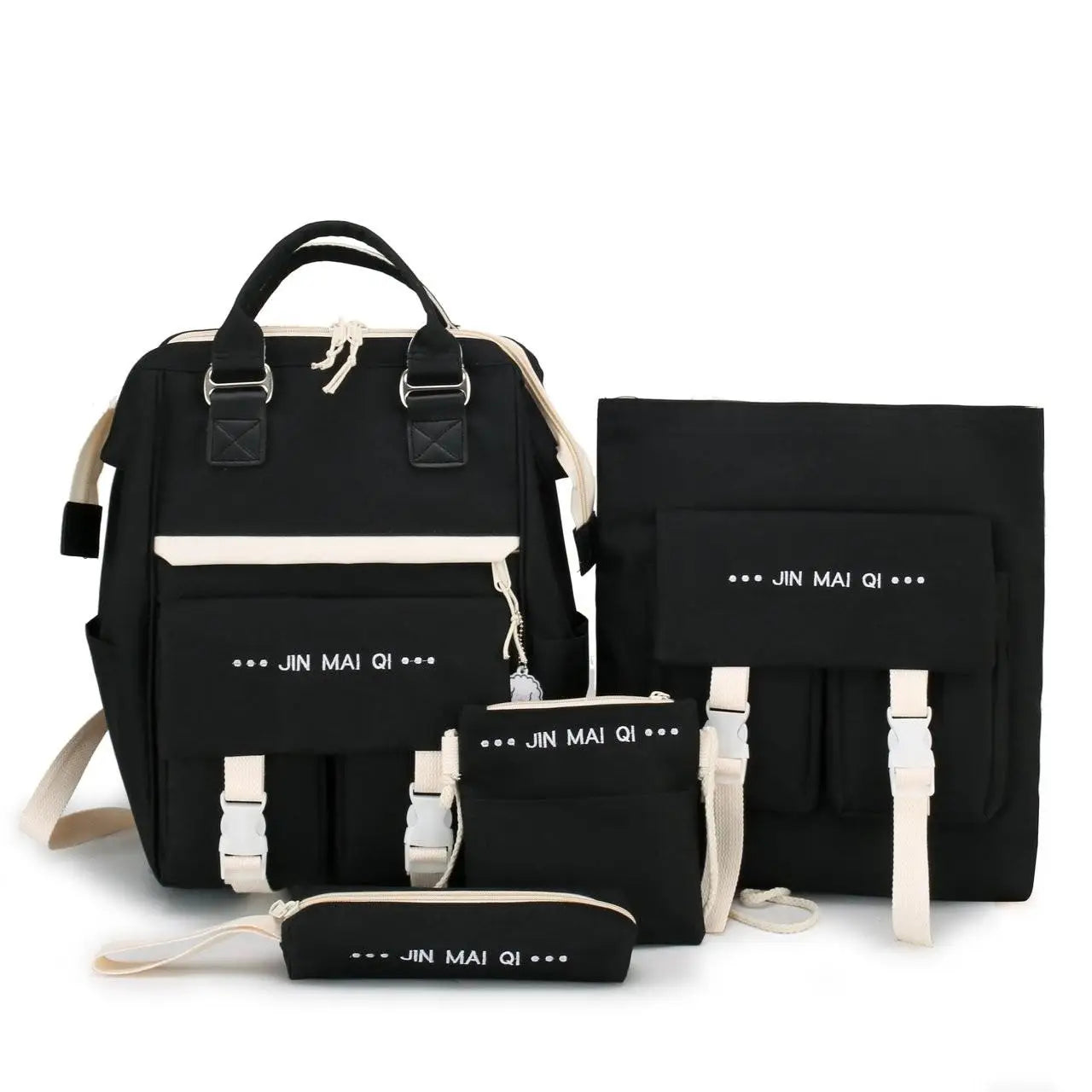 4-piece Fashionable Women's Backpack Canvas Large Capacity School Bags For Teenager Girls Mochila