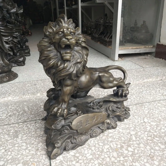 40CM large Huge -HOME OFFICE Porch lobby TOP COOL efficacious Mascot thriving business bronze Lion KING FENG SHUI ART statue
