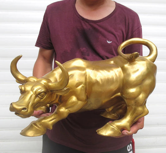 40CM large office home shop company Porch lobby thriving business Money Drawing Mascot# gold cattle bull FENG SHUI Brass statue
