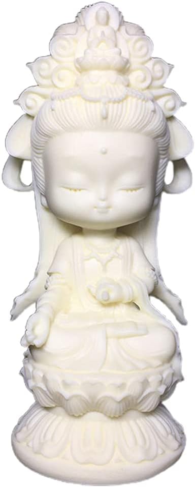 JIUYECAO Ivory Fruit Carving Cartoon Version Guanyin Dashi Bodhisattva Empress Ornaments, Cute Cartoon Guanyin Bodhisattva Statue Desktop Ornament Guanyin Figurine Crafts White 11.2*5.2*4.8cm