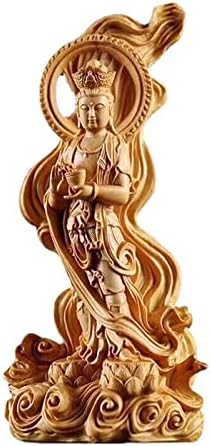 FIDALIKA Solid Wood Cypress Guanyin Statue, Chinese Buddha Statue Modern Hand-Carved Home Living Room Feng Shui Decoration Guanyin Statue
