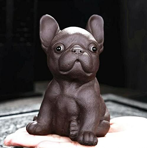 EatingBiting Bulldog Statue Chinese Style Ceramic Purple Clay Dog Tea Pet for Kungfu Tea Tray Handmade Zisha Puppy Figurine