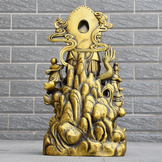 44CM large home Porch lobby efficacious Protection efficacious Mascot Lotus dragon GUANYIN Buddha copper FENG SHUI statue