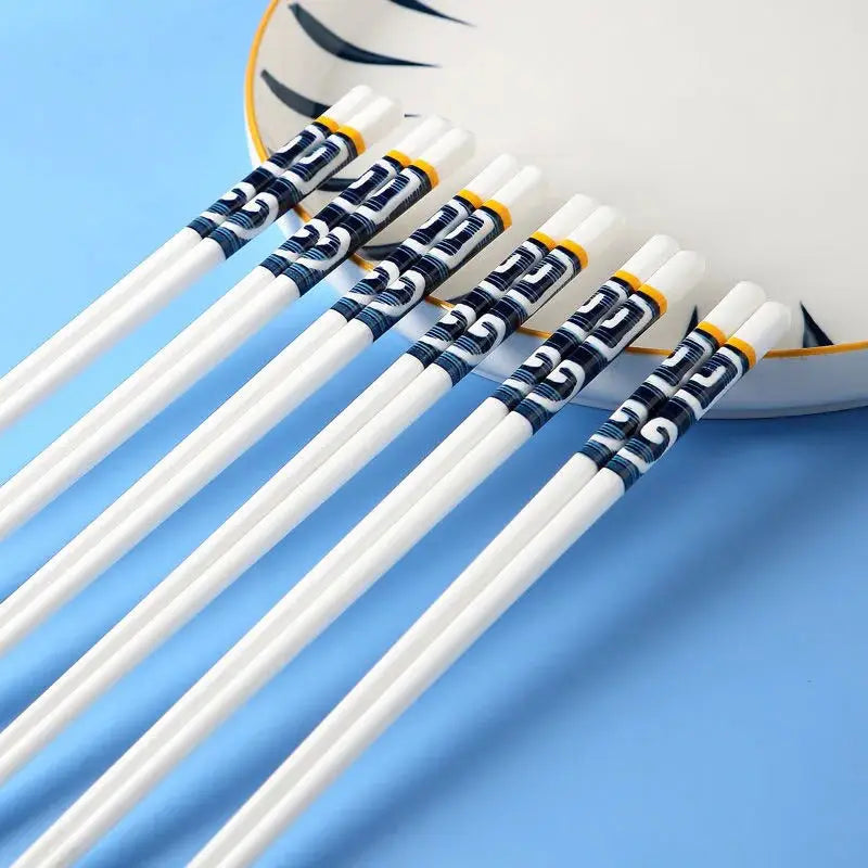 5/1Pairs Blue and White Ceramic Japanese Style Mildew-proof Chopsticks Bone Porcelain Long Sushi Household Chopsticks