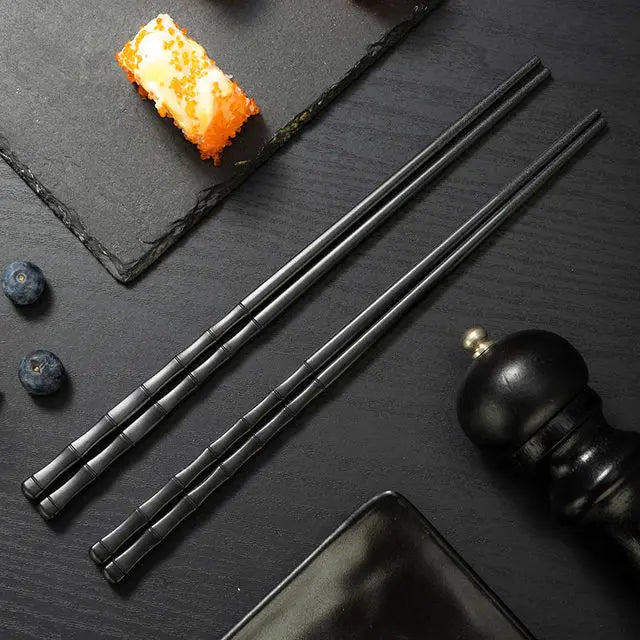 5/1Pairs Blue and White Porcelain Stainless Steel Chopsticks Reusable Flower Printed Chopsticks Stainless Steel Food Chop Stick