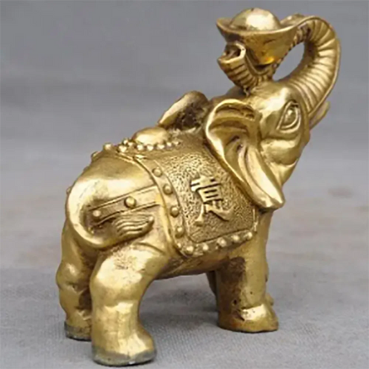 5" Chinese brass Feng Shui auspicious wealth Yuanbao Elephant animal statue