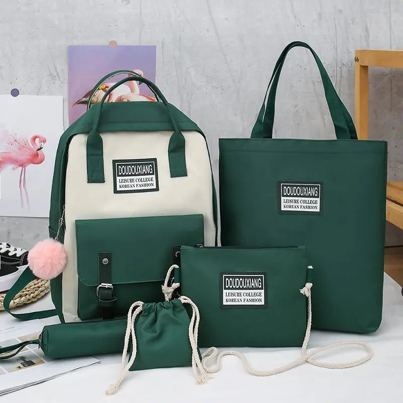 5 pcs sets canvas School Bags For Teenage Girls Women New Trend Female Backpack Nylon Women Backpack Child Student Shoulder Bag