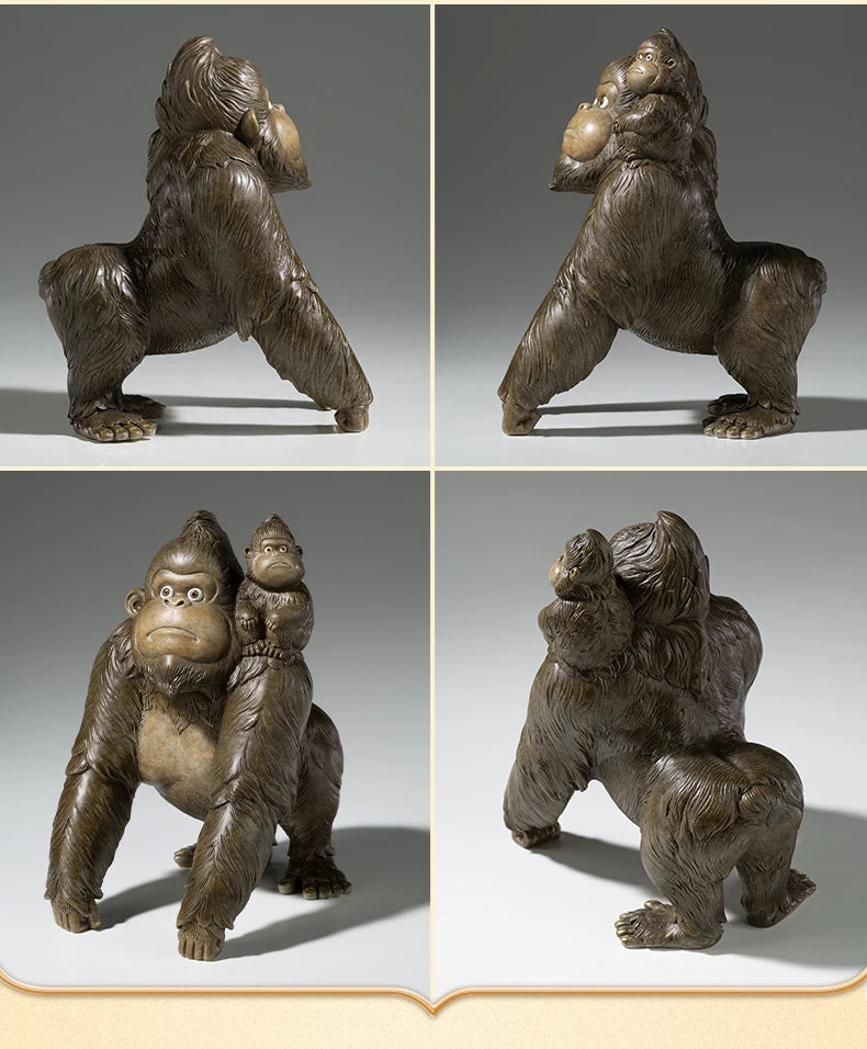 50% OFF Amazing TOP Handmade Rare forest Gorilla Mother Child COPPER carving Animal work BAR CLUB HOME high grade decorative art