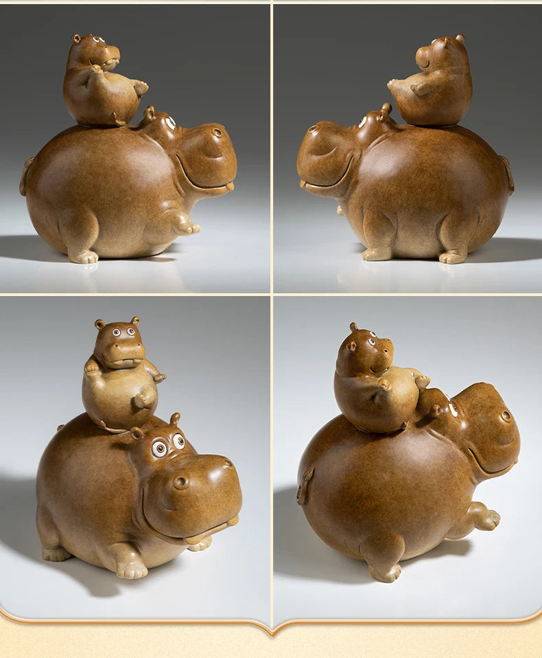 50% OFF Amazing TOP Handmade Rare hippo Mother and Child COPPER carving Animals work BAR CLUB HOME high grade decorative art