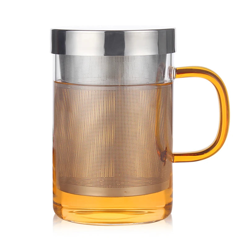 500ml Glass Tea Mug Tea Infuser Mug Large Milk Coffee Mug Heat Resistant Glass Cup Tea Mug With Lid And Stainless Steel Filter