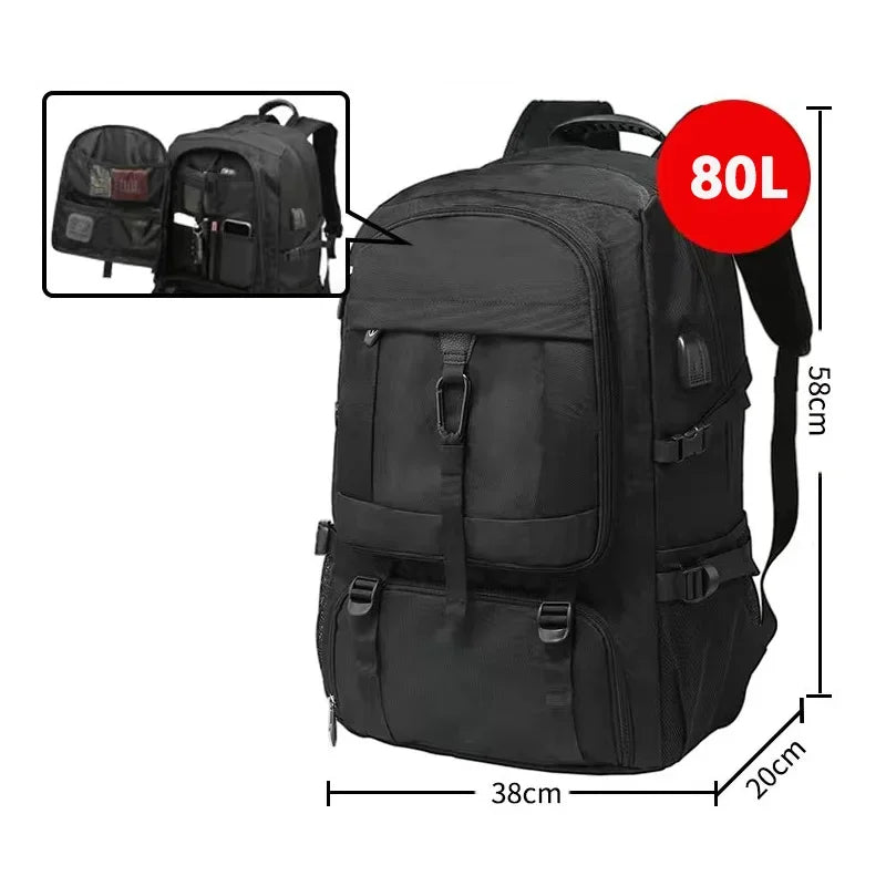 50L 80L Expandable Men's Backpack 17.3 Laptop USB Charging Waterproof Hiking Casual Travel Outdoor Backpacks Shoe Compartment