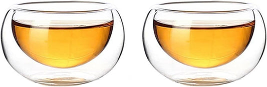 Chinese/Japanese Tea Set 50ML Double Wall Glass Tea Cup Insulated Teacups Handcraft Heat Resistant Chinese Kung Fu Tea Cups BPA free Food Grade 1PC Portable Teapot Set Tea Gift set ( Size : 50ML 2pcs