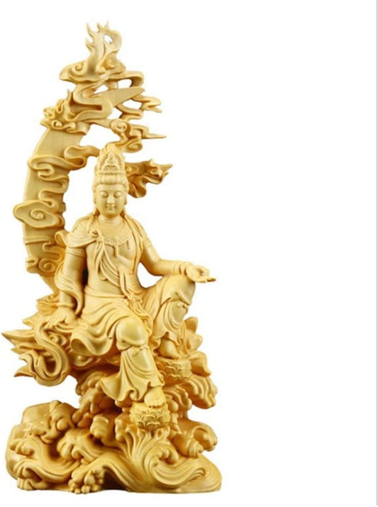WYNLBZQ Solid Wood Water Moon Guanyin Statue, Finely Carved Chinese Buddha Statues, for Home Decoration Feng Shui Guanyin