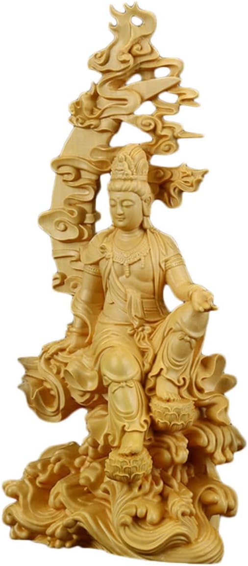 MARMERDO Wooden Guanyin Buddha Wooden Statue Compassion Goddess Statue Collectible Buddhist Figurine Chinese Buddha Figurine Desk Decorations Feng Shui Buddha Decoration Wood Carving Lucky