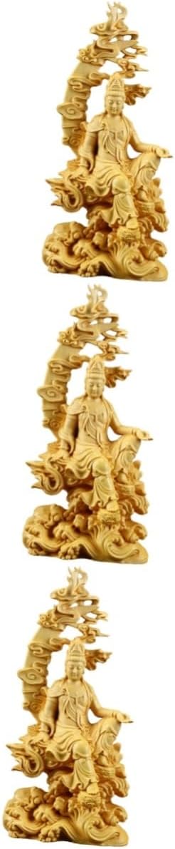 HOMSFOU 3pcs Wooden Guanyin Chinese Goddess Statue Wood Guanyin Statue Feng Shui Sculpture Blessing Sitting Meditating Figurines Kuan Statue Car Trim Temple Decoration Guan Yu Water Moon